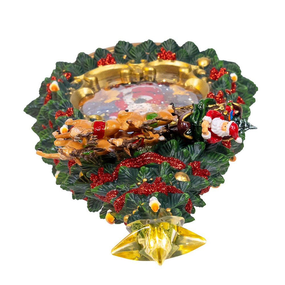 Kurt Adler 13.4-Inch Battery Operated USB LED Lighted Santa and Deer Tablepiece with Spinning Glitter Water